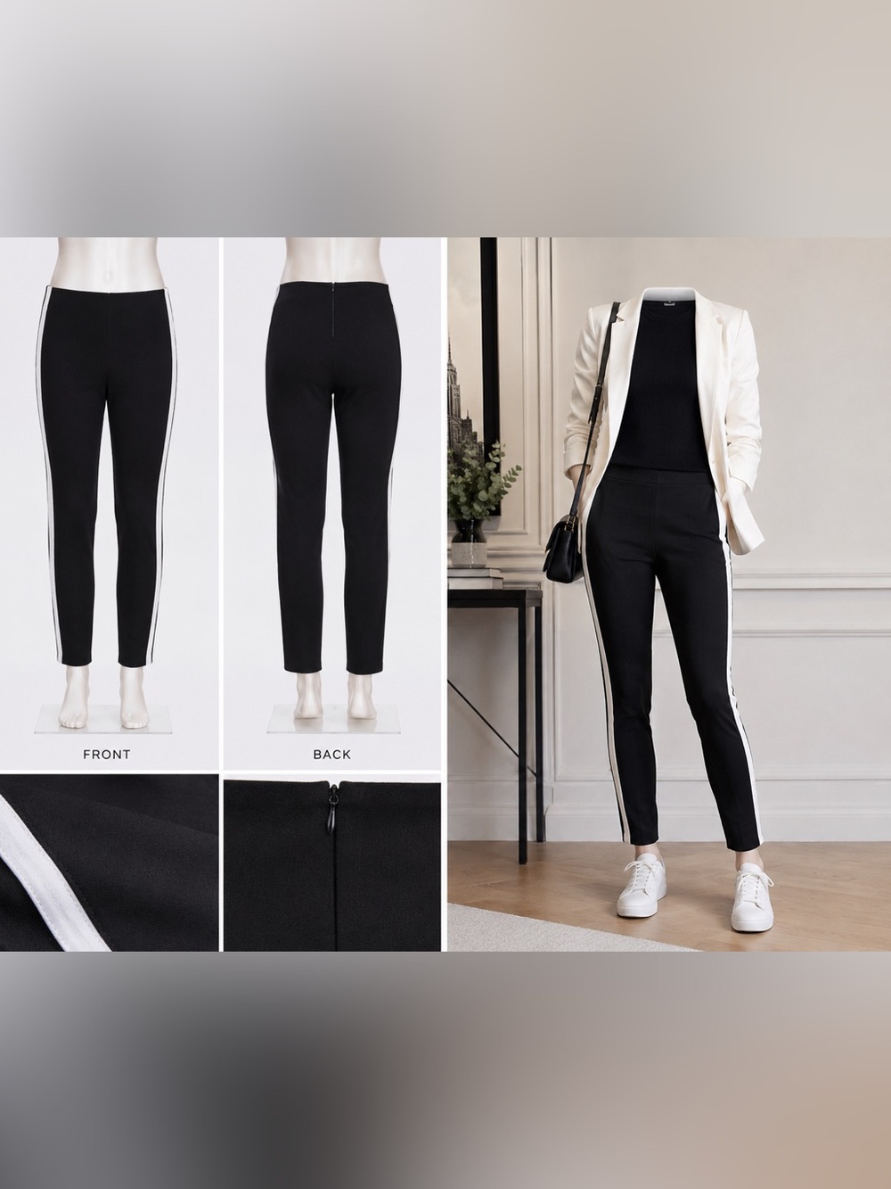 Rag & Bone Black Side Stripe Stretch Ankle Pants Back Zip Slim Pull On Style